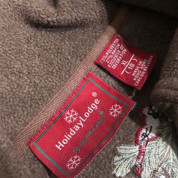 Holiday Lodge Brown Cardinal Embroidered Full Zip Sweater Size XL - Picture 3 of 4